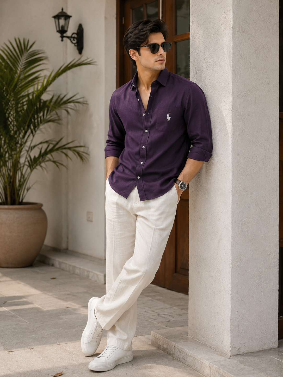 Elegant Deep Purple Premium Cotton Shirt for Men