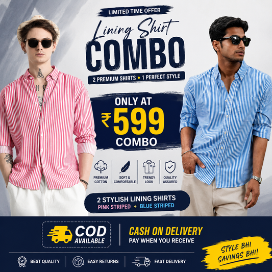 Men’s Premium Lining Shirt Combo Pack – Pink & Blue Striped Casual Cotton Shirts | Stylish Trendy Fit | Combo Offer ₹599 COD Available